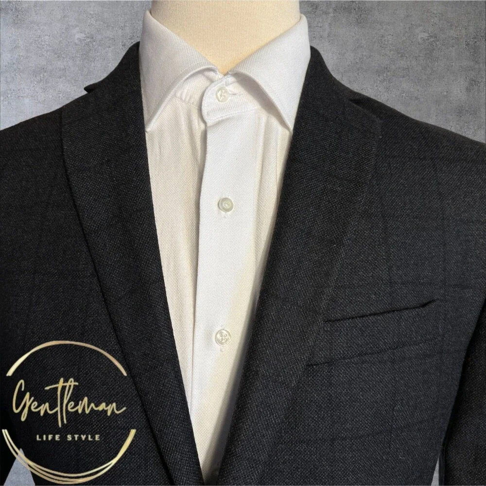 CALVIN KLEIN Mens Blazer 40R Two Button Sport Coat Jacket Gray Fleece Wool Plaid